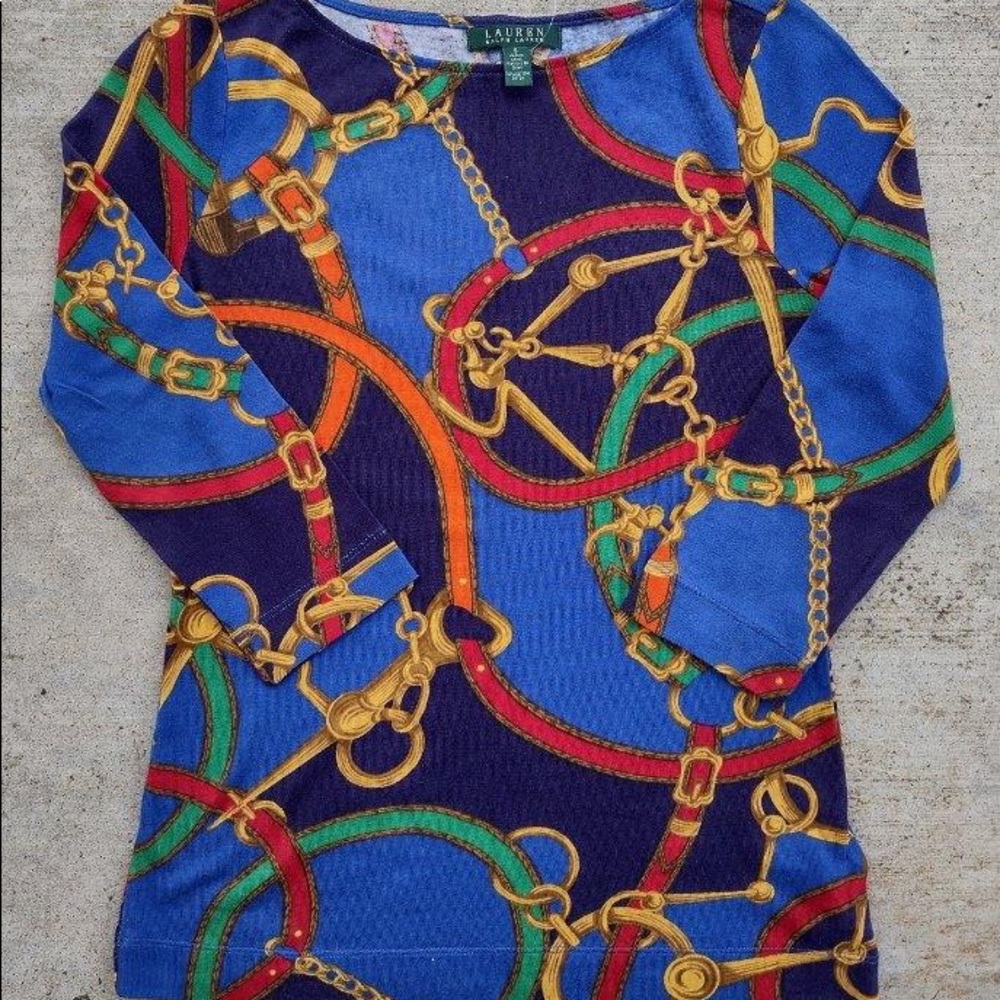 Vintage Lauren Ralph Lauren Equestrian Bridle Print Blouse, Women's S, NWT